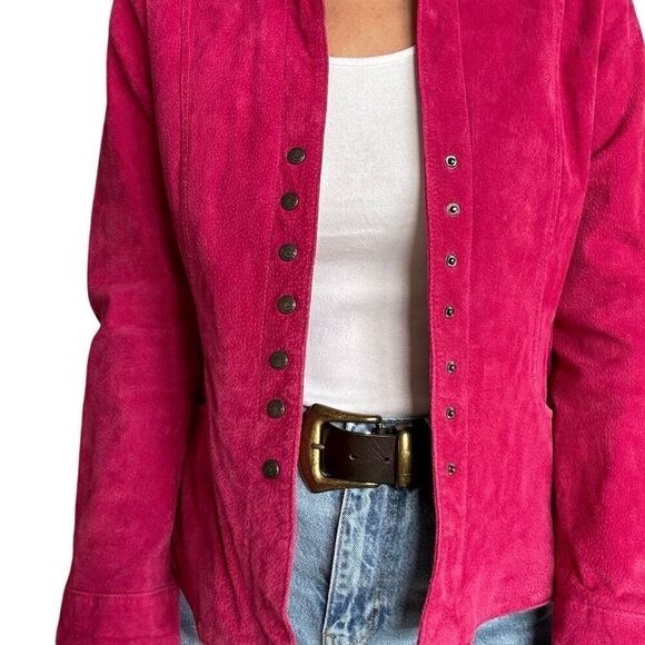 Christopher & Banks Pink Leather Jacket Size Medium Snap Closure Collared Trendy - Picture 6 of 10
